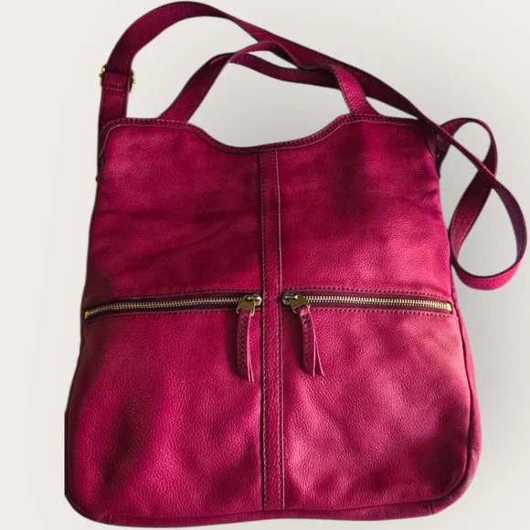 Fossil Erin Pebbled Leather Foldover Crossbody Bag Fuchsia Hot Pink Barbiecore - Picture 3 of 12